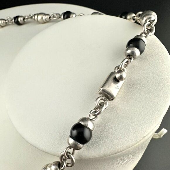 Vintage Mexico 925 Sterling Silver Glass Beaded Chain Necklace - Picture 6 of 7